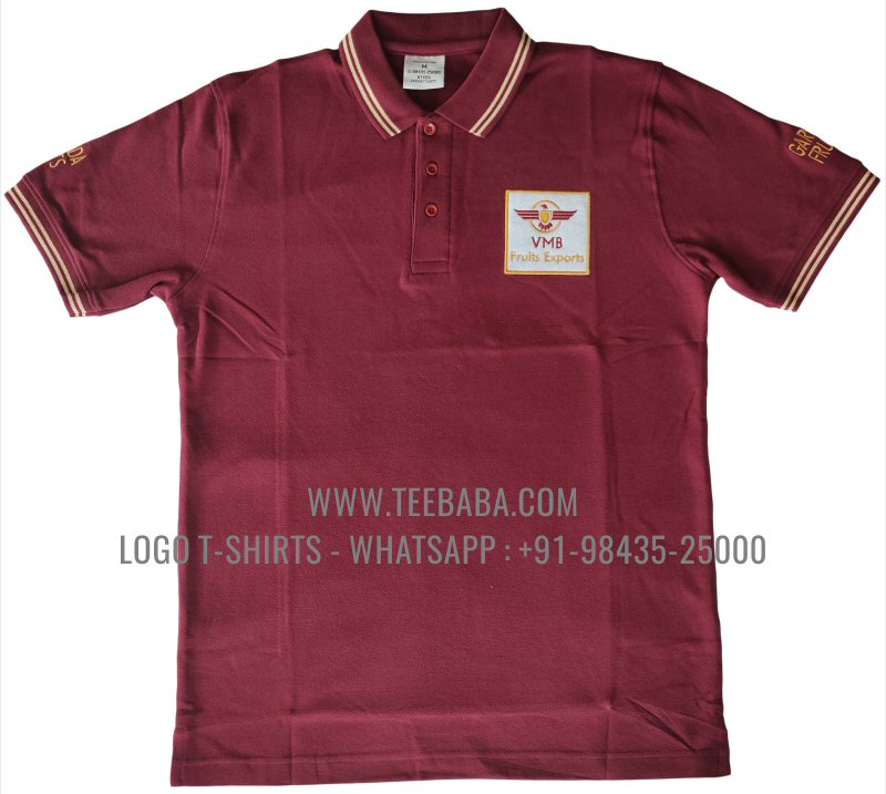 Tipping Collar Polo T-Shirt - 100% Cotton - 240 GSM Thick Pique Airtex Fabric - Logo Embroidery - Dark Maroon - VMB Fruits Exports