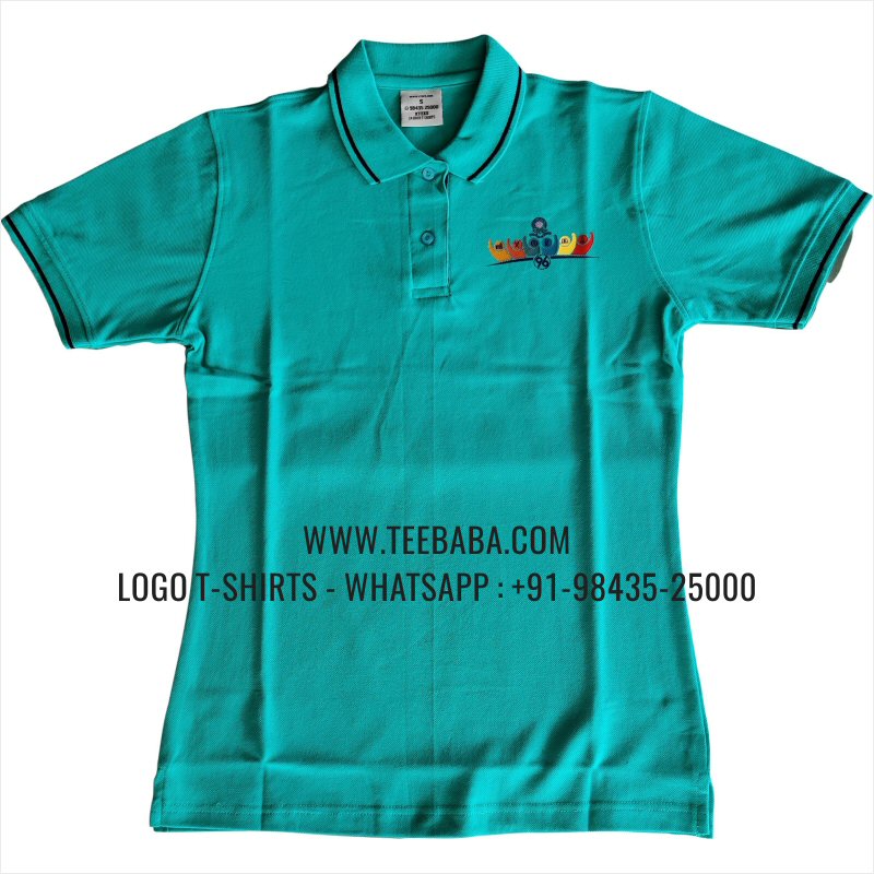 Tipping Collar Polo T-Shirt - 100% Cotton - 240 GSM Thick Pique Airtex Fabric - Logo Embroidery Digital Print - Mint Green - JNTU Alumni