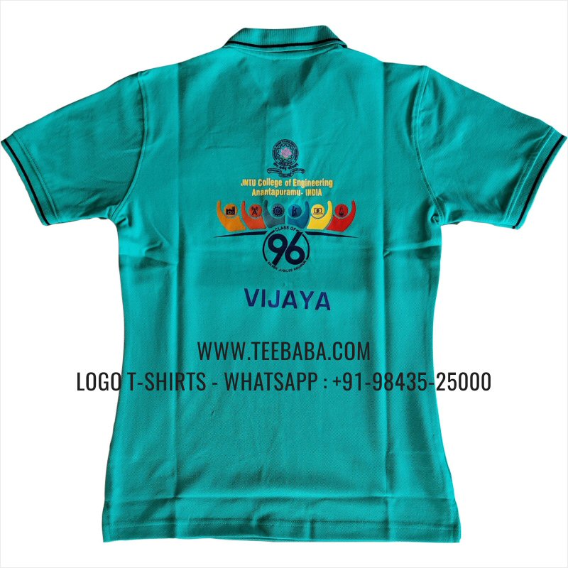 Tipping Collar Polo T-Shirt - 100% Cotton - 240 GSM Thick Pique Airtex Fabric - Logo Embroidery Digital Print - Mint Green - JNTU Alumni