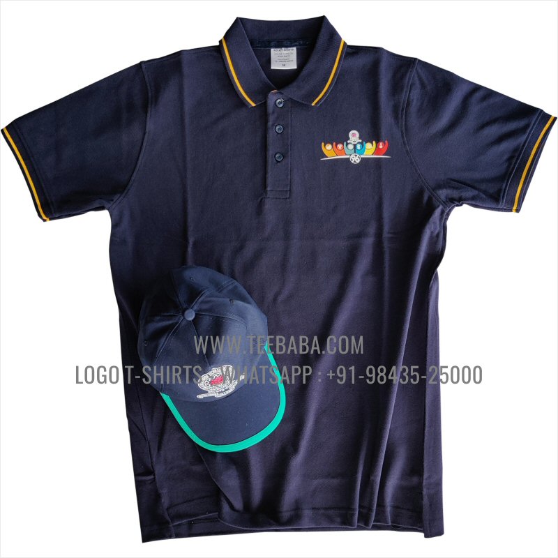 Tipping Collar Polo T-Shirt - 100% Cotton - 240 GSM Thick Pique Airtex Fabric - Logo Embroidery Digital Print - Navy - JNTU Alumni