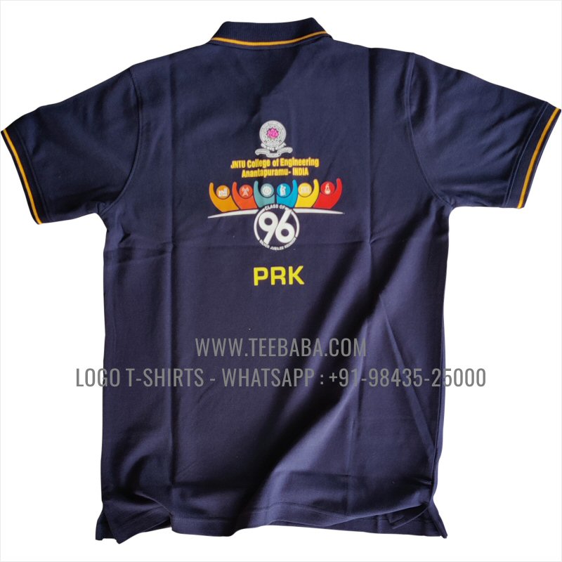 Tipping Collar Polo T-Shirt - 100% Cotton - 240 GSM Thick Pique Airtex Fabric - Logo Embroidery Digital Print - Navy - JNTU Alumni
