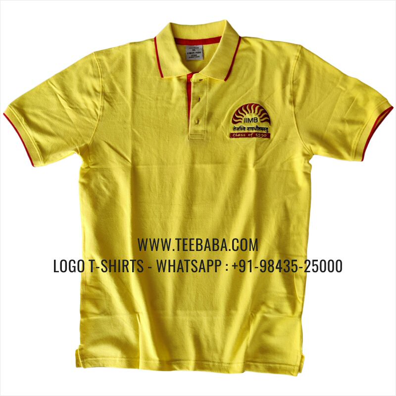 Tipping Collar Polo T-Shirt - 100% Cotton - 240 GSM Thick Pique Airtex Fabric - Logo Embroidery - Lemon Yellow - IIMB Alumni