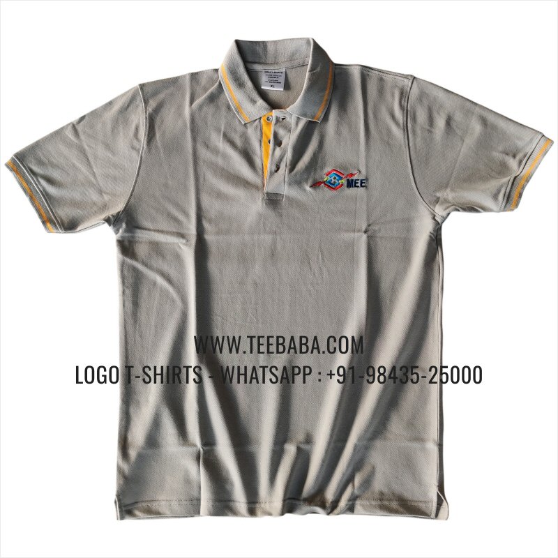 Tipping Collar Polo T-Shirt - 100% Cotton - 240 GSM Thick Pique Airtex Fabric - Logo Embroidery - Light Grey - MEE Mech Engineers