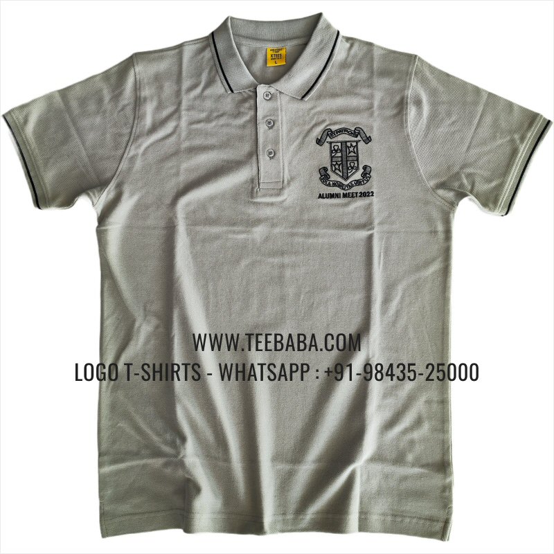 Tipping Collar Polo T-Shirt - 100% Cotton - 240 GSM Thick Pique Airtex Fabric - Logo Embroidery - Light Grey - St Patricks