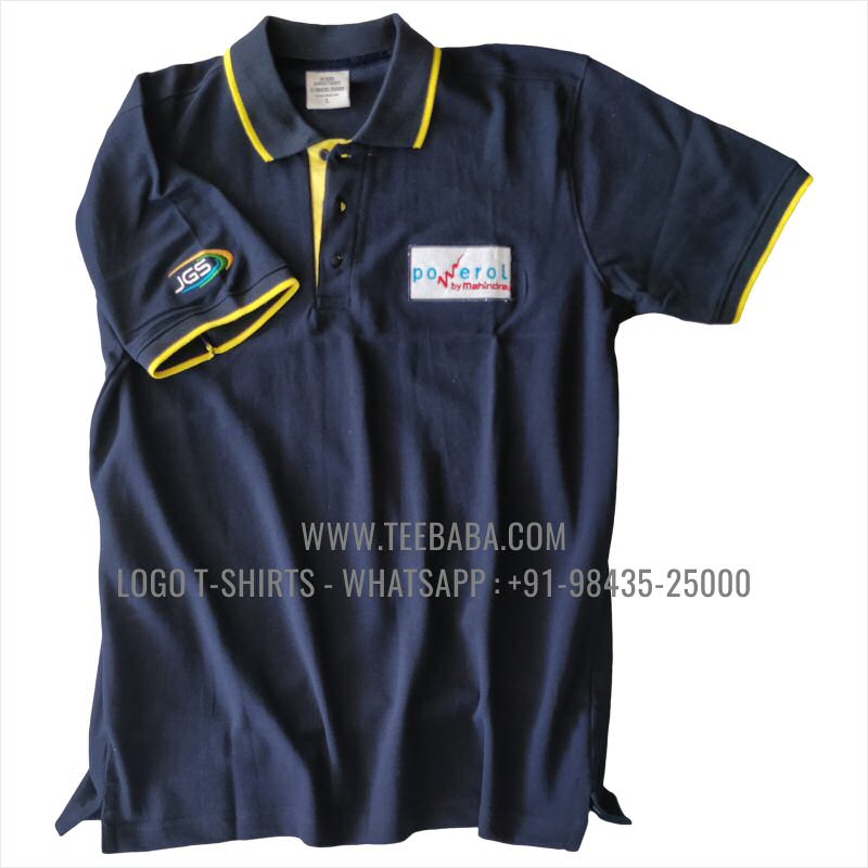 Tipping Collar Polo T-Shirt - 100% Cotton - 240 GSM Thick Pique Airtex Fabric - Logo Embroidery - Navy - Jalaram