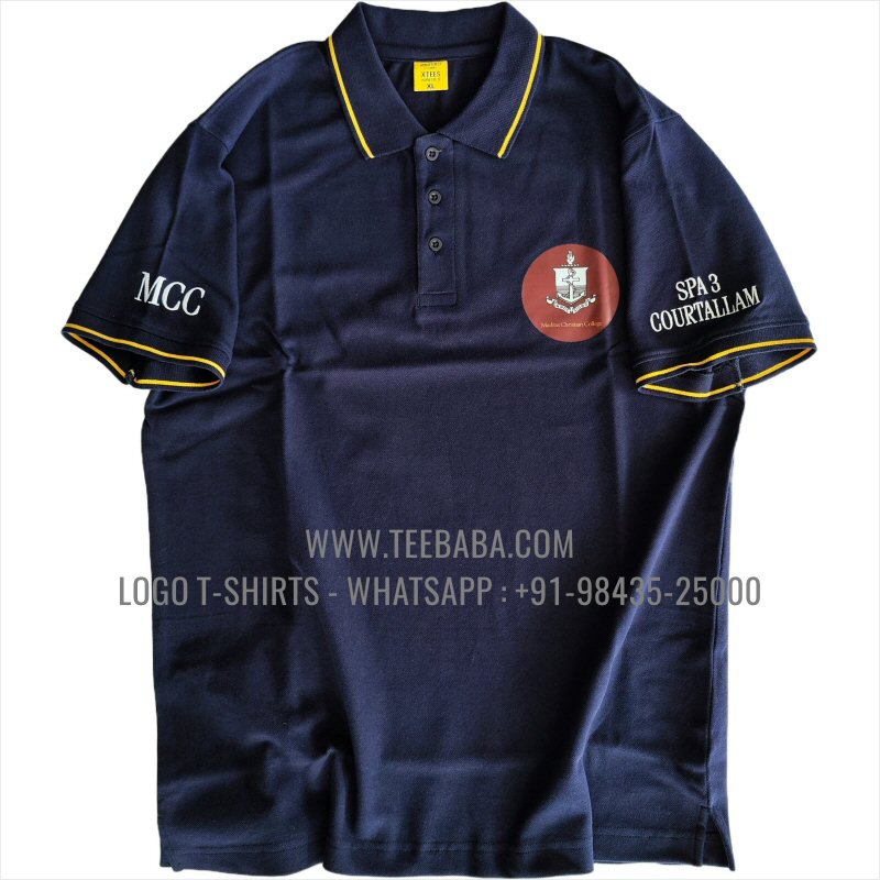 Tipping Collar Polo T-Shirt - 100% Cotton - 240 GSM Thick Pique Airtex Fabric - Logo Embroidery - Navy - MCC Alumni