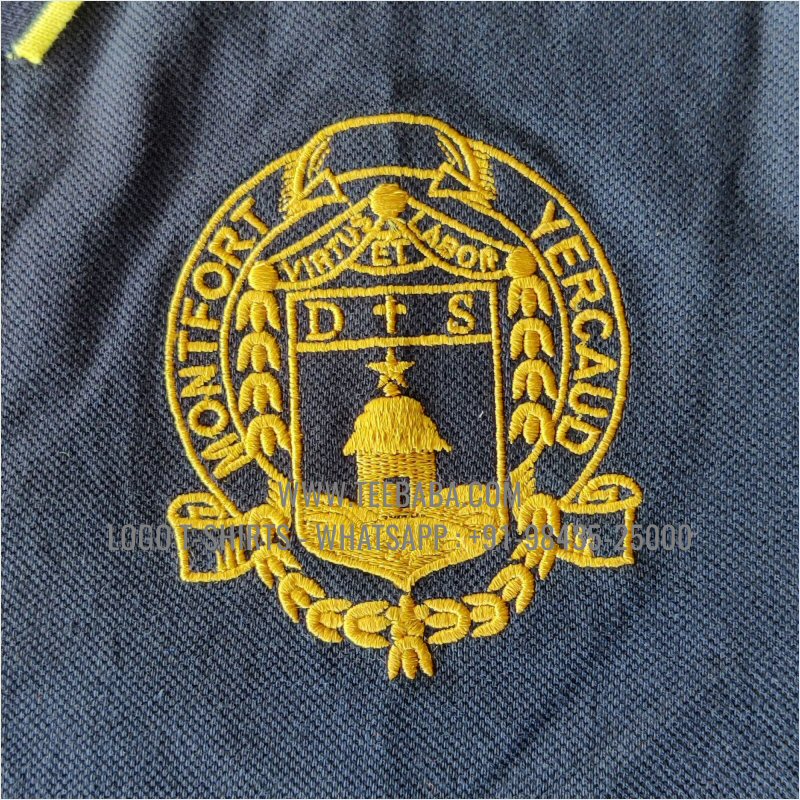 Tipping Collar Polo T-Shirt - 100% Cotton - 240 GSM Thick Pique Airtex Fabric - Logo Embroidery - Navy - Montfort Alumni