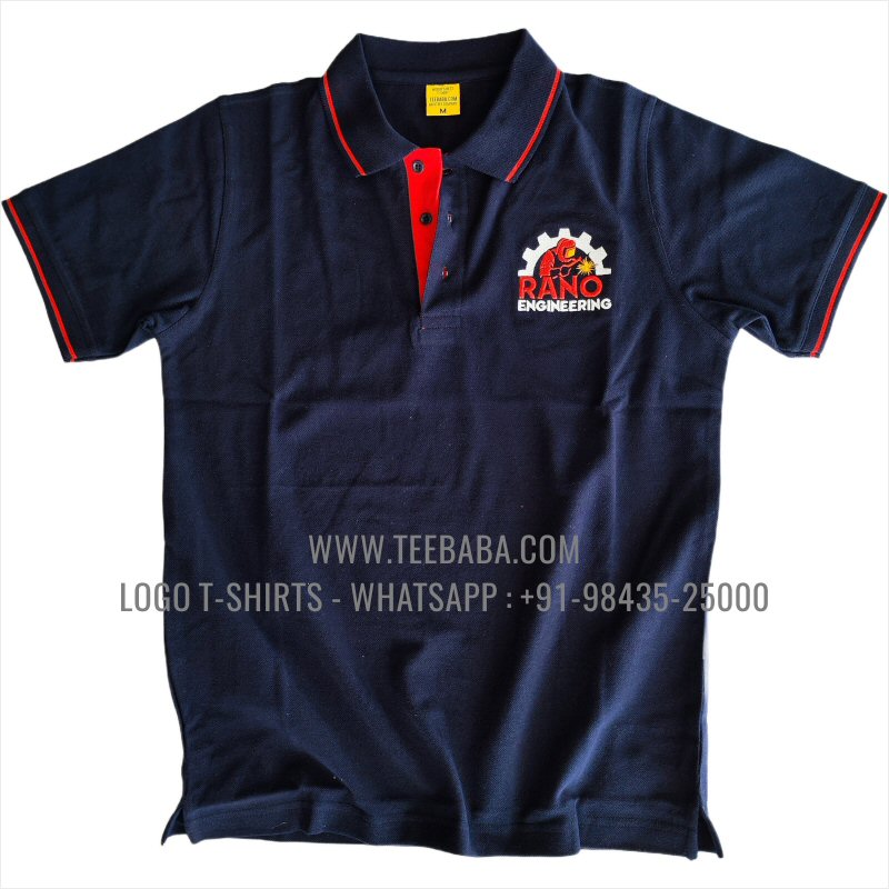 Tipping Collar Polo T-Shirt - 100% Cotton - 240 GSM Thick Pique Airtex Fabric - Logo Embroidery - Navy - Rano Engineering