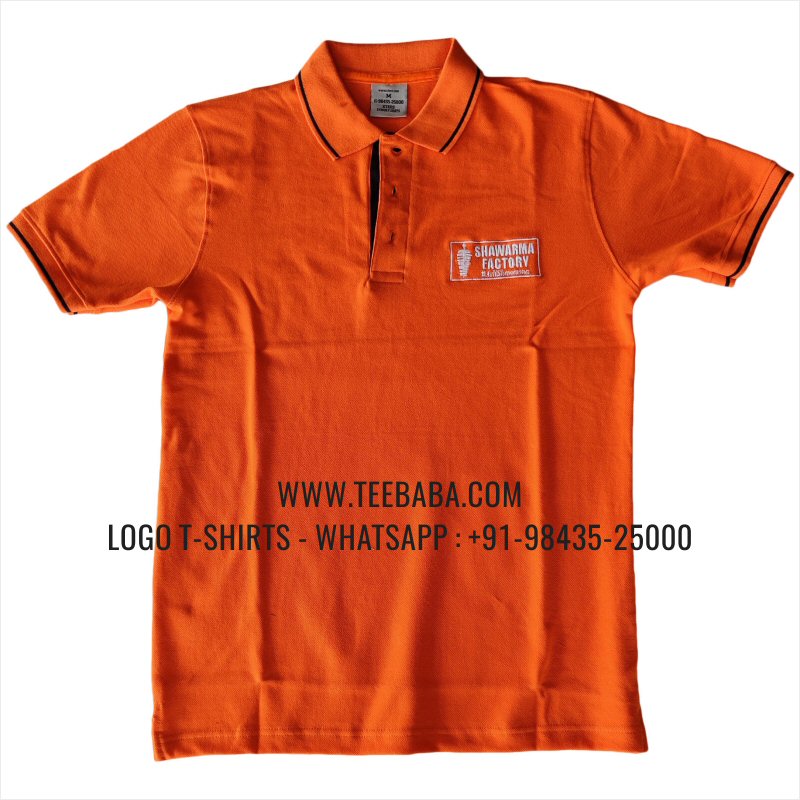 Tipping Collar Polo T-Shirt - 100% Cotton - 240 GSM Thick Pique Airtex Fabric - Logo Embroidery - Orange - Shawarma Factory