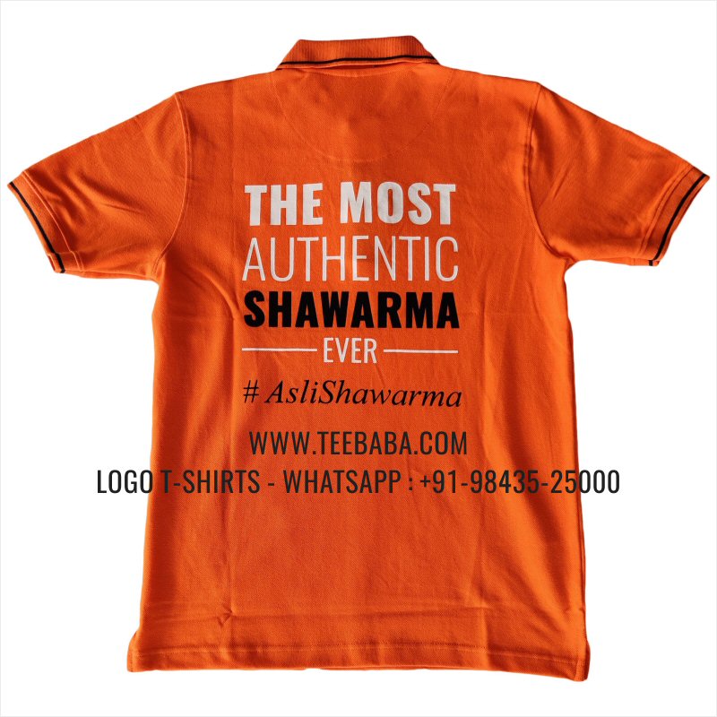 Tipping Collar Polo T-Shirt - 100% Cotton - 240 GSM Thick Pique Airtex Fabric - Logo Embroidery - Orange - Shawarma Factory