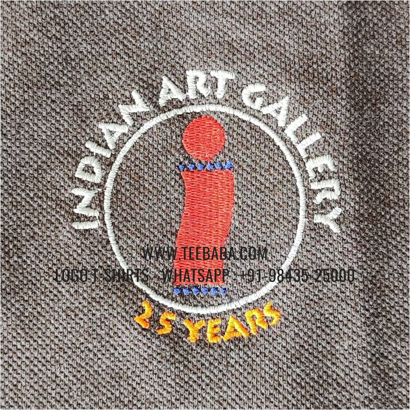 Tipping Collar Polo T-Shirt - 100% Cotton - 240 GSM Thick Pique Airtex Fabric - Logo Embroidery - Purple - Brown Melange - Indian Art Gallery