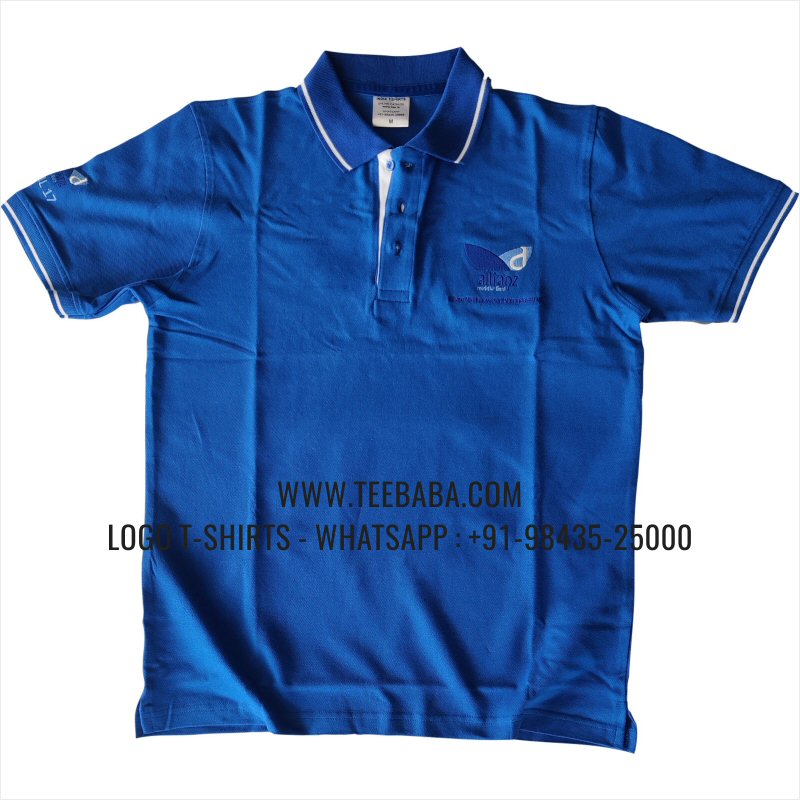 Tipping Collar Polo T-Shirt - 100% Cotton - 240 GSM Thick Pique Airtex Fabric - Logo Embroidery - Royal Blue - Allianz