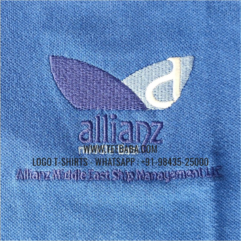 Tipping Collar Polo T-Shirt - 100% Cotton - 240 GSM Thick Pique Airtex Fabric - Logo Embroidery - Royal Blue - Allianz