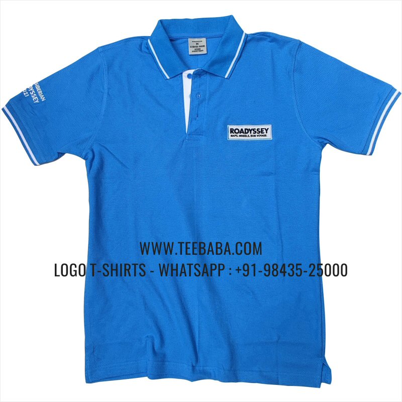 Tipping Collar Polo T-Shirt - 100% Cotton - 240 GSM Thick Pique Airtex Fabric - Logo Embroidery - Sky Blue - Roadyssey