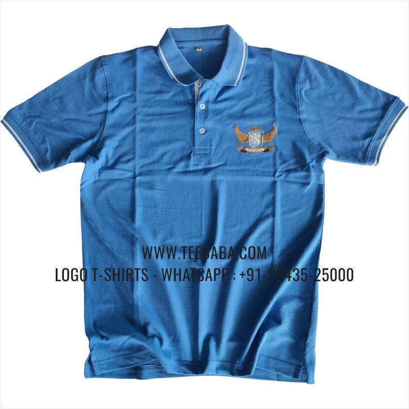 Tipping Collar Polo T-Shirt - 100% Cotton - 240 GSM Thick Pique Airtex Fabric - Logo Embroidery - Sky Blue - Srisons