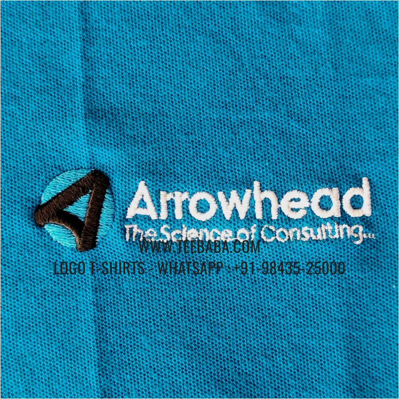 Tipping Collar Polo T-Shirt - 100% Cotton - 240 GSM Thick Pique Airtex Fabric - Logo Embroidery - Turquoise Blue - Arrow Head