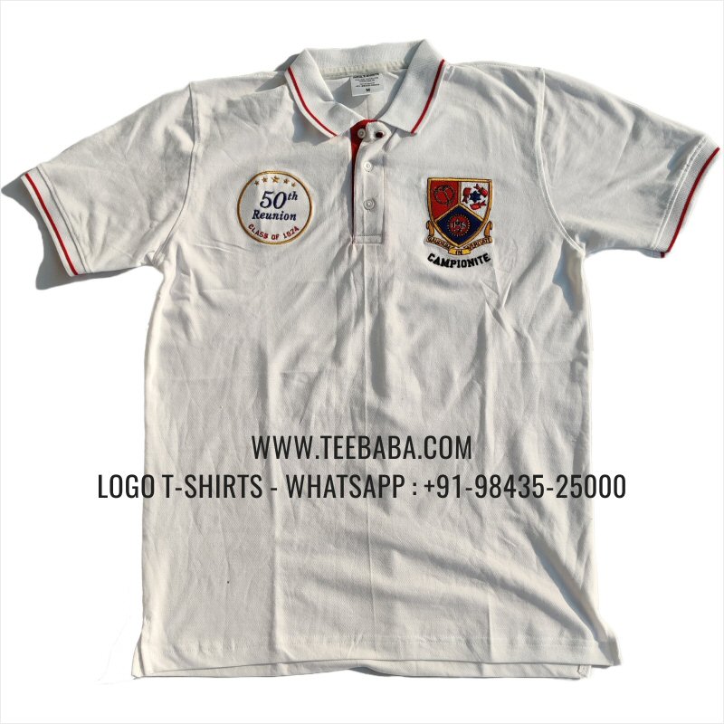 Tipping Collar Polo T-Shirt - 100% Cotton - 240 GSM Thick Pique Airtex Fabric - Logo Embroidery - White - Campionite Alumni