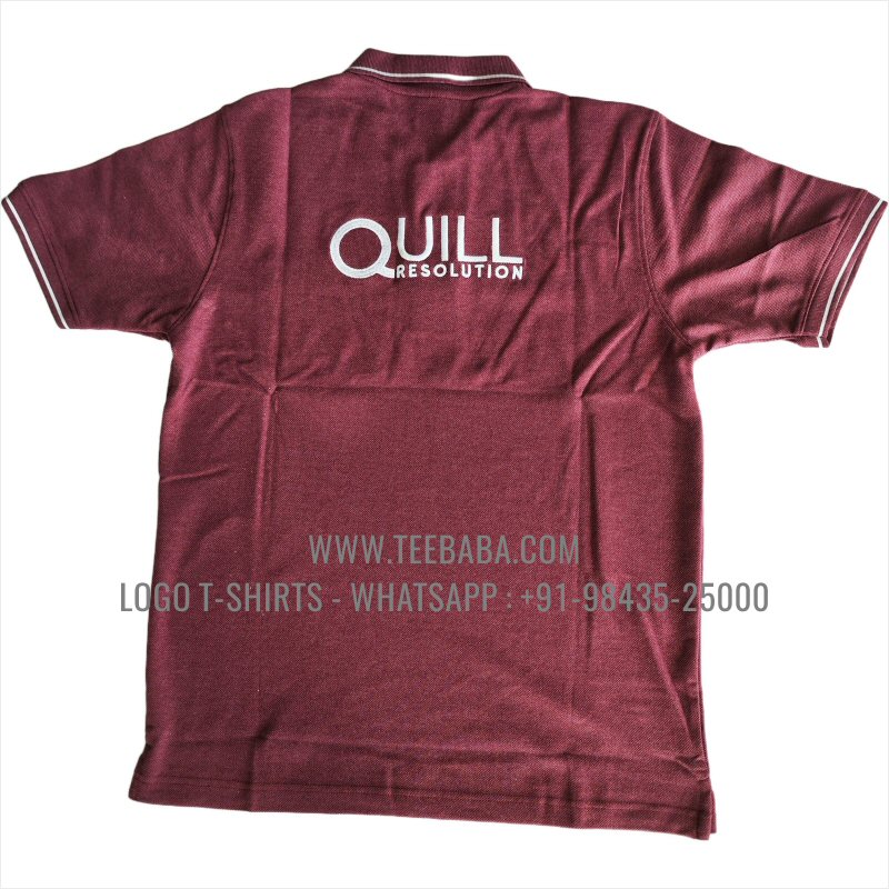 Tipping Collar Polo T-Shirt - Pocket - 100% Cotton - 240 GSM Thick Pique Airtex Fabric - Logo Embroidery - Maroon Melange - Quill Resolution