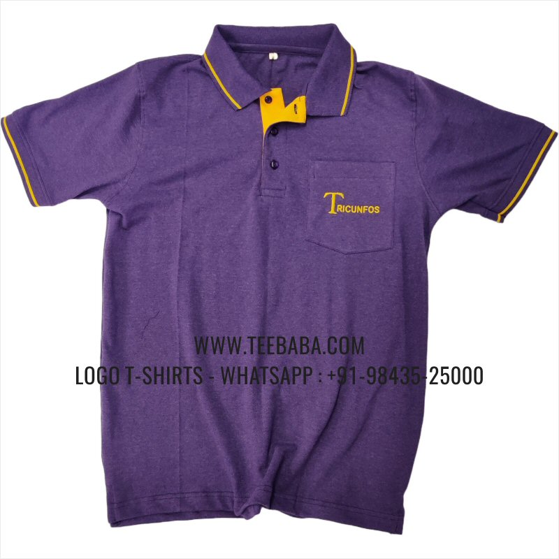 Tipping Collar Polo T-Shirt - Pocket - 100% Cotton - 240 GSM Thick Pique Airtex Fabric - Logo Embroidery - Purple Melange - Tricunfos Alumni