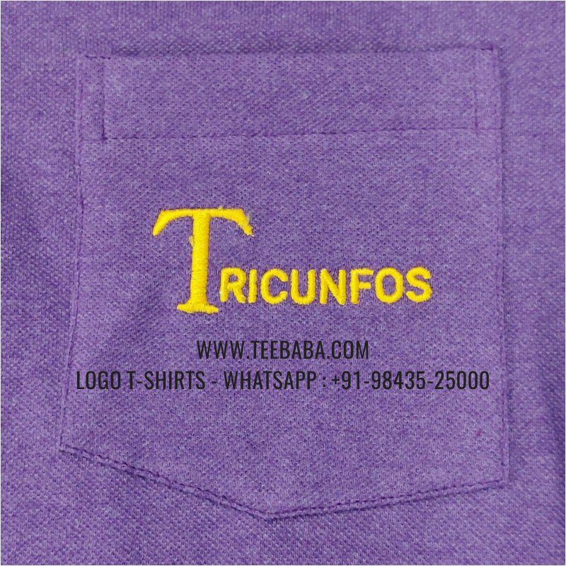 Tipping Collar Polo T-Shirt - Pocket - 100% Cotton - 240 GSM Thick Pique Airtex Fabric - Logo Embroidery - Purple Melange - Tricunfos Alumni