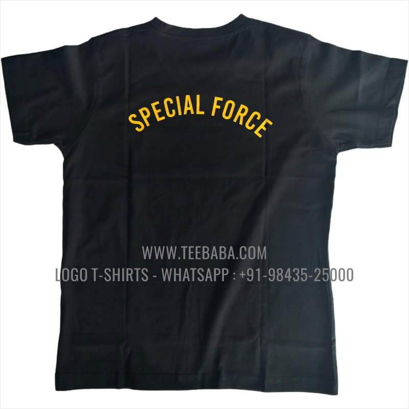 V Neck T-Shirt - 100% Cotton - 180 GSM Bio Washed Fine Single Jersey Fabric - Logo Digital Print - Black - Indian Navy