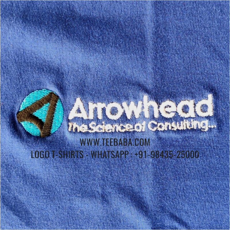 V Neck T-Shirt - 100% Cotton - 180 GSM Bio Washed Fine Single Jersey Fabric - Logo Embroidery - Royal Blue - Arrowhead