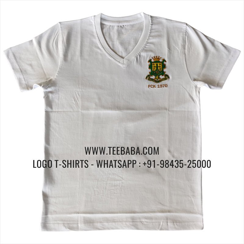 V Neck T-Shirt - 100% Cotton - 180 GSM Bio Washed Fine Single Jersey Fabric - Logo Print - White - PCK 1970