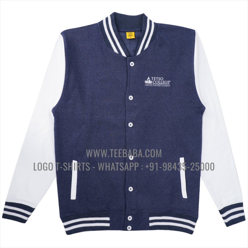Varsity Jacket - 100% Cotton - 300 GSM Fleece - Logo Embroidery - Navy Melange - TETSO
